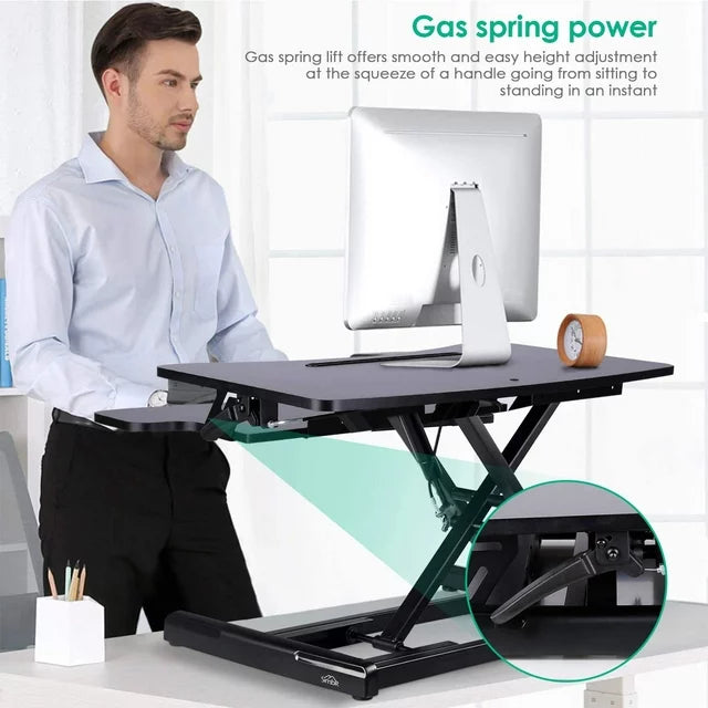 SIMBR Standing Desk Converter 30.2 Inch Computer Desk for Home Office Sit to Stand Desk Height Adjustable Gas Spring Desk Riser Stand up Desk Workstation with Keyboard Tray