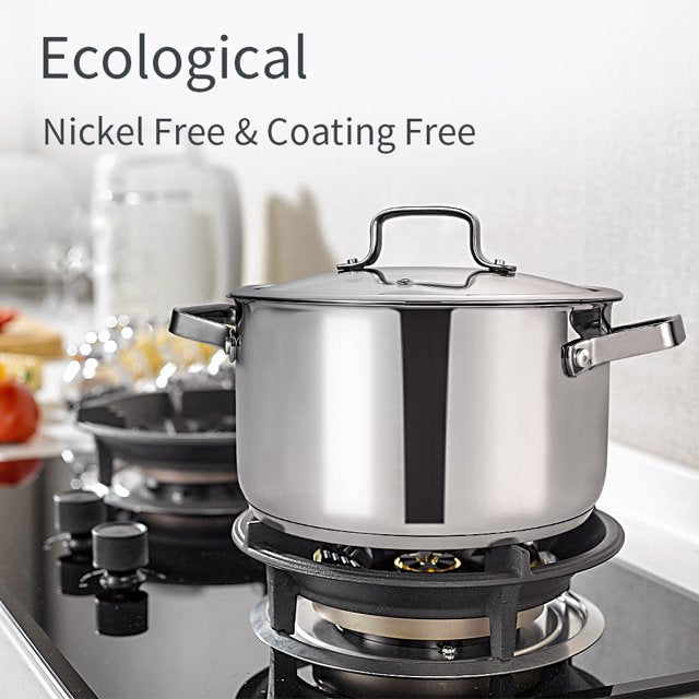 SKY LIGHT Stainless Steel Stock Pot 6 Qt, Premium Soup Pot with Glass Lid, Scale Engraved Inside, Induction Compatible