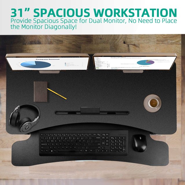 SIMBR Standing Desk Converter 30.2 Inch Computer Desk for Home Office Sit to Stand Desk Height Adjustable Gas Spring Desk Riser Stand up Desk Workstation with Keyboard Tray
