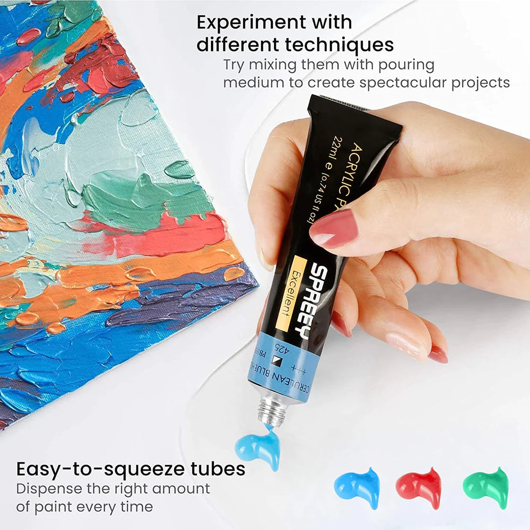 Acrylic Paint Set of 60 Colors Tubes (22 ml/0.74 oz.) Non toxic & Rich Pigments Acrylic Paint Kits for Beginners, Students & Artist, Art Supplies for Canvas Painting, Wood, Ceramic, Fabric