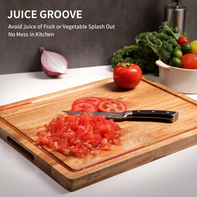 SKY LIGHT Wood Cutting Boards,Acacia Wooden Chopping Board for Kitchen, Reversible Charcuterie Boards for Meat Fruits and Veggies