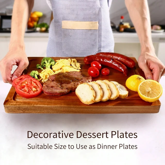 SKY LIGHT Wood Cutting Boards,Acacia Wooden Chopping Board for Kitchen, Reversible Charcuterie Boards for Meat Fruits and Veggies