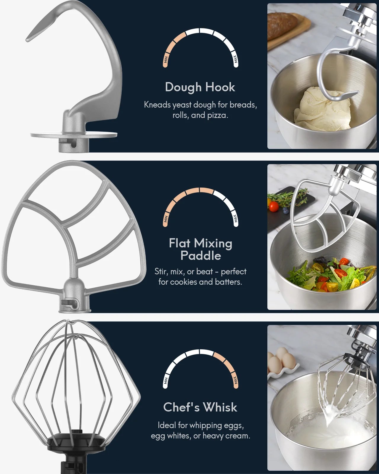 Aukey Home 600W Stand Mixer 9 Speed Tilt-Head with 5Qt Stainless Steel Bowl, Planetary Mixing System, Dough Hook, Flat Beater, Whisk, Splash Guard, Dishwasher Safe, Grey