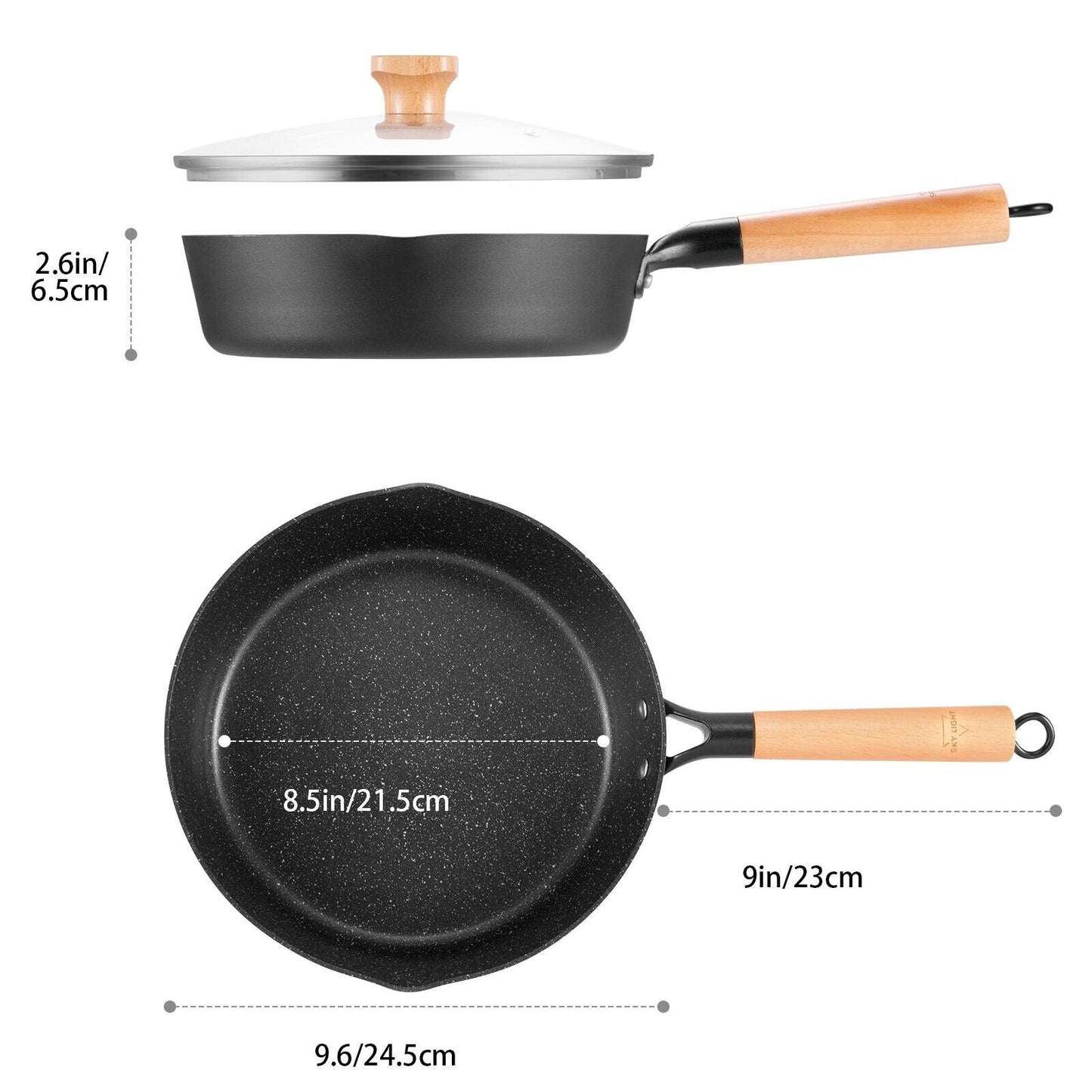 SKY LIGHT Nonstick Deep Saute Pan w/Lid, 9.5-inch Frying Pan Skillet Altay 10422