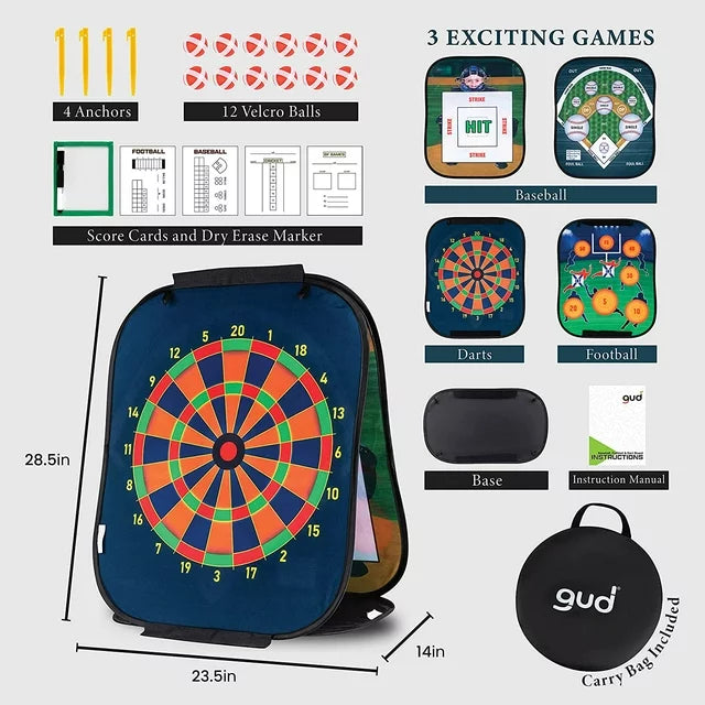 GUD 3 in 1 Dart Board, Football, Baseball sports Game, Target Toss Toys, Kids Adults & Family sports Gift Set, Indoor Outdoor Yard Lawn Boys Birthday All Year Old Ages