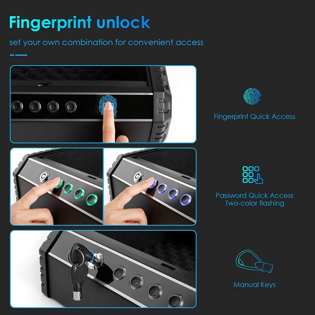 Crzdeal Fingerprint Gun Safe for Pistol, Quick Access Handgun Safes for Home, Car, Nightstand, Black