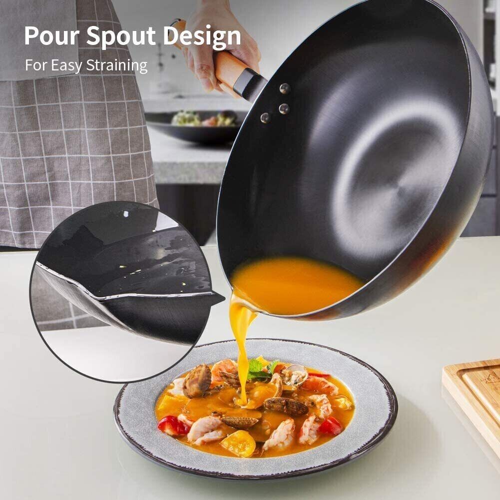 SKY LIGHT Wok Pan with Lid, Stir Fry Pan 12.5-inch, 100% Carbon Steel 12232