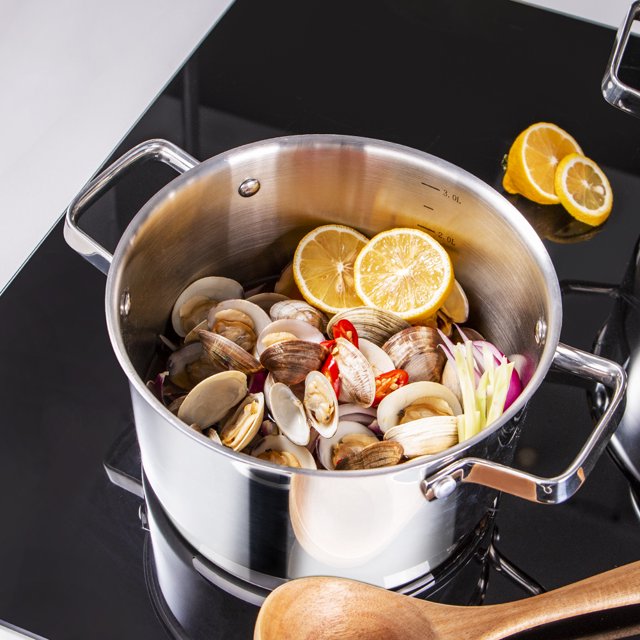 SKY LIGHT Stainless Steel Stock Pot 6 Qt, Premium Soup Pot with Glass Lid, Scale Engraved Inside, Induction Compatible
