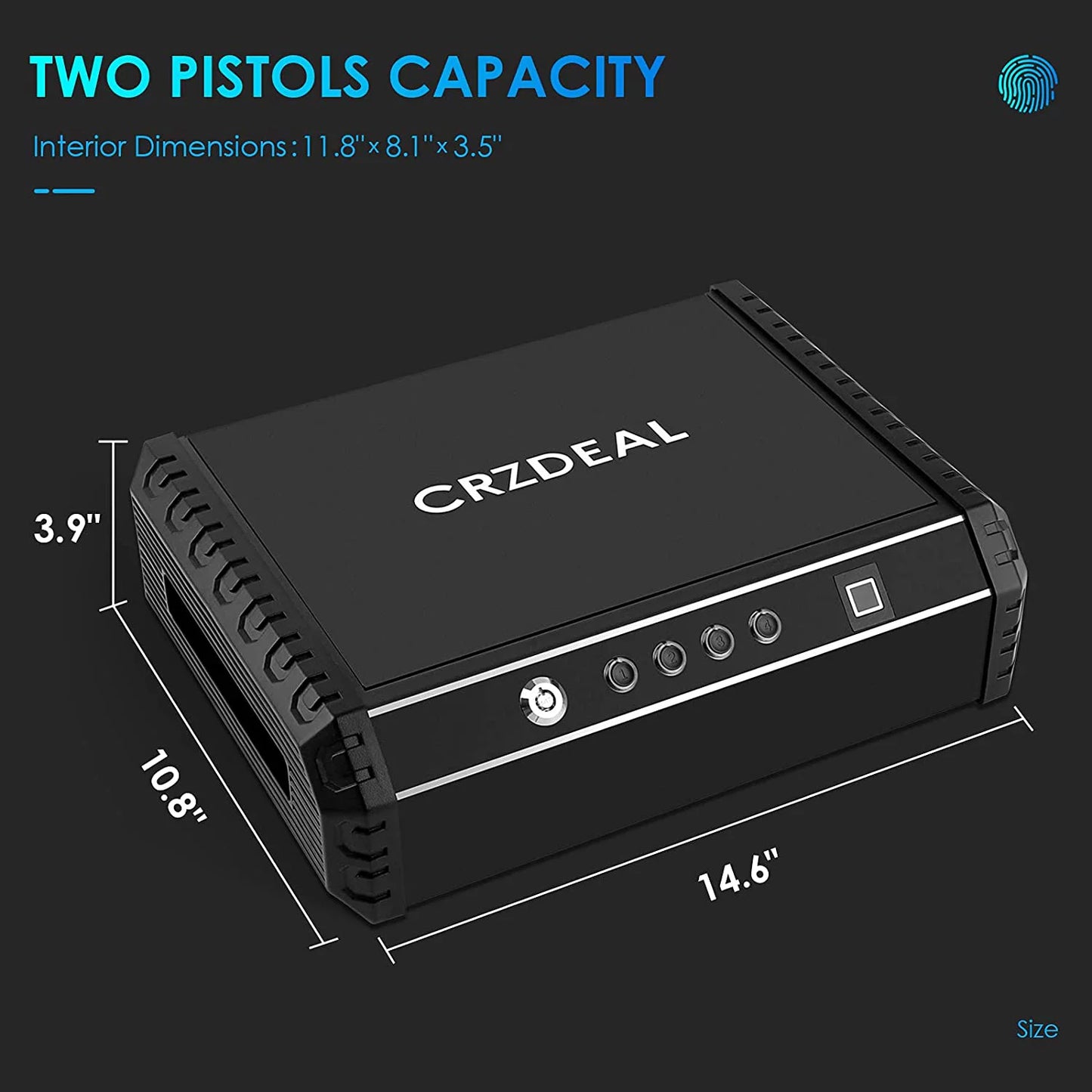 Crzdeal Fingerprint Gun Safe for Pistol, Quick Access Handgun Safes for Home, Car, Nightstand, Black