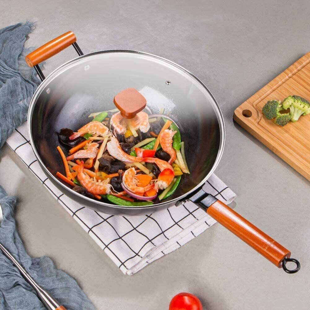 SKY LIGHT Wok Pan with Lid, Stir Fry Pan 12.5-inch, 100% Carbon Steel 12232