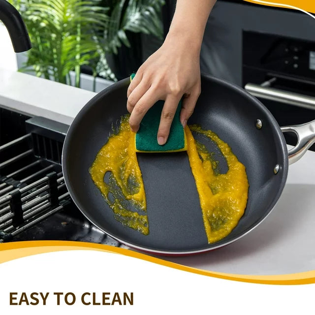 HITECLIFE Nonstick Deep Frying Pan, Induction Saute Pan with Lid, Dishwasher Safe, 9.5 inch，24cm ，Red