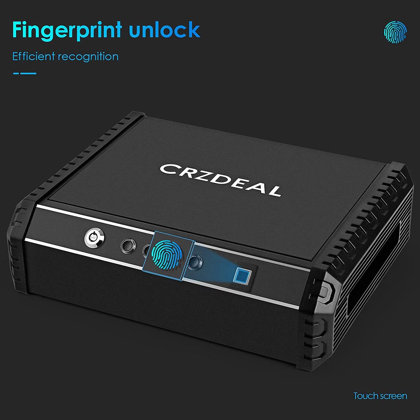 Crzdeal Fingerprint Gun Safe for Pistol, Quick Access Handgun Safes for Home, Car, Nightstand, Black