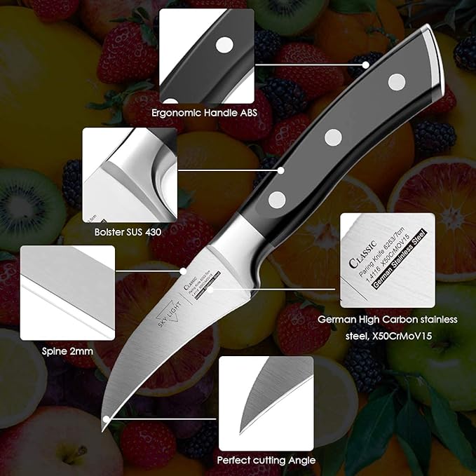 SKY LIGHT 2.75-inch Bird's Beak German High Carbon Stainless Steel Small Kitchen/Peeling Knife with Non Slip Ergonomic Grip 6253