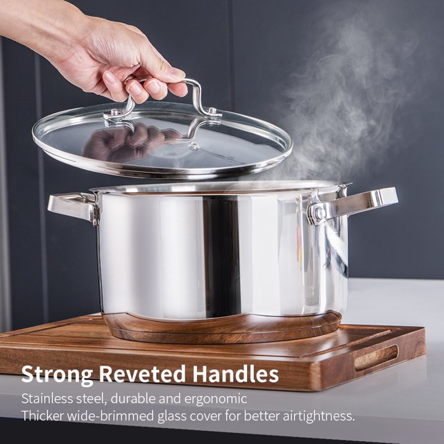SKY LIGHT Stainless Steel Stock Pot 6 Qt, Premium Soup Pot with Glass Lid, Scale Engraved Inside, Induction Compatible