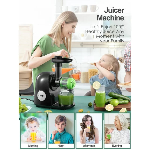 Aicok Juicer Machines, Slow Masticating Juicer Extractor Easy to Clean, Cold Press Juicer with Brush, Juicer with Quiet Motor & Reverse Function, for High Nutrient Fruit & Vegetable Juice