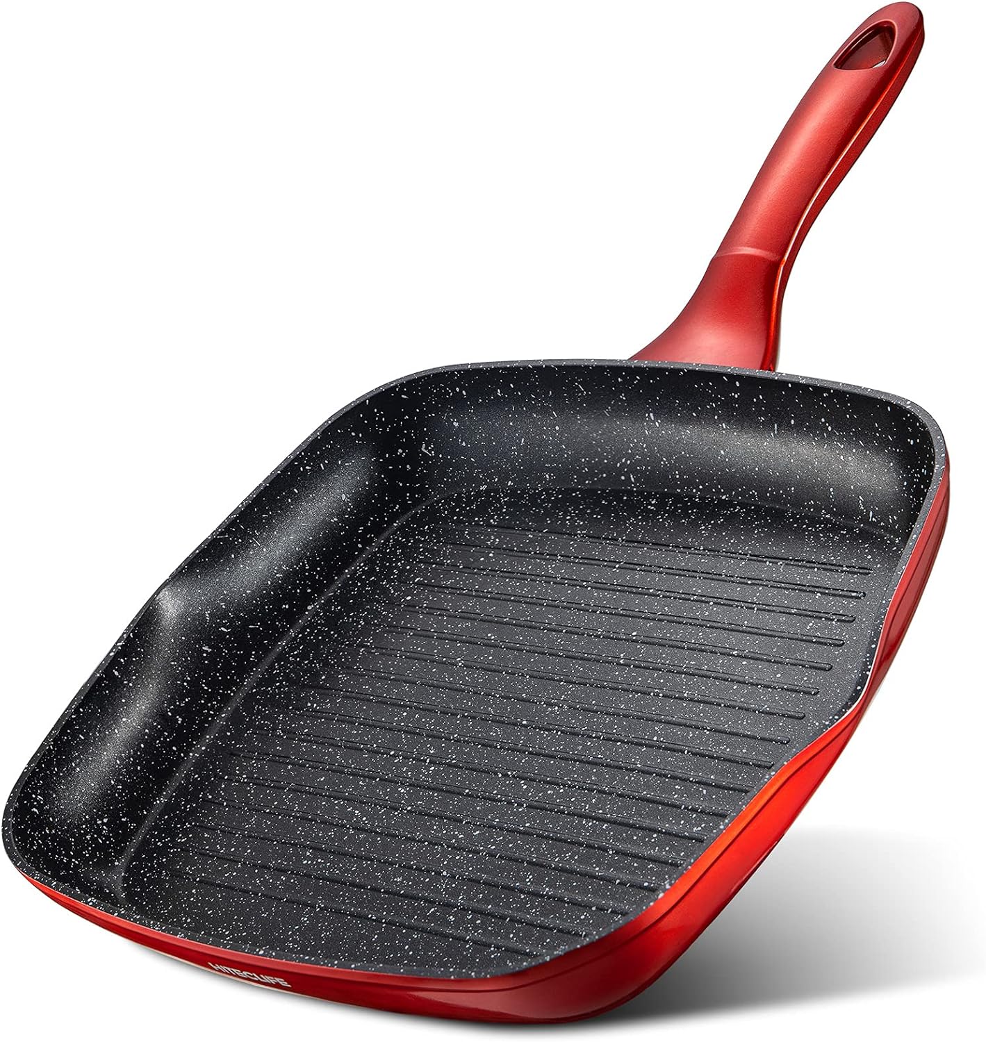 HITECLIFE Nonstick Grill Pan 10 inch, Chemical-Free Square Griddle Pan with Stay-Cool Handle, Grilling Pans for Stove Tops with Pour Spouts, Induction