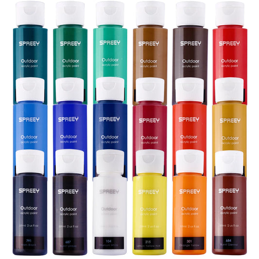 SPREEY Acrylic Paint Set of 18 Colors Large 18×59ml (2 oz) for Paint Supplies, Painting Canvas Wood Fabric, Nail Art, Gift, Rich Pigments Non Fading,Non Toxic Paints for Adults Kids Artists Beginners