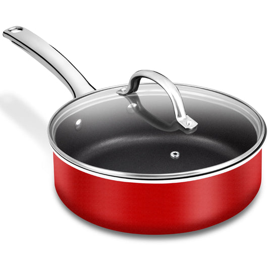 HITECLIFE Nonstick Deep Frying Pan, Induction Saute Pan with Lid, Dishwasher Safe, 9.5 inch