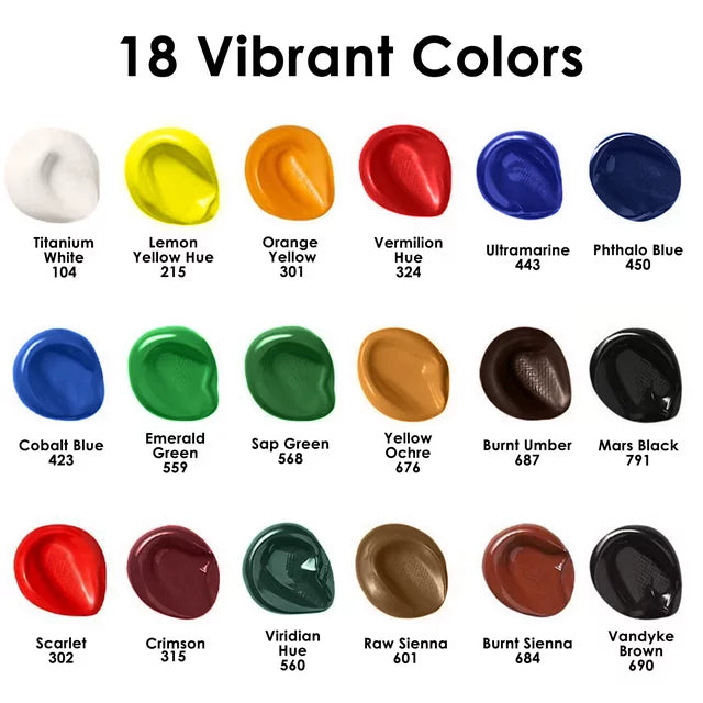 SPREEY Acrylic Paint Set of 18 Colors Large 18×59ml (2 oz) for Paint Supplies, Painting Canvas Wood Fabric, Nail Art, Gift, Rich Pigments Non Fading,Non Toxic Paints for Adults Kids Artists Beginners