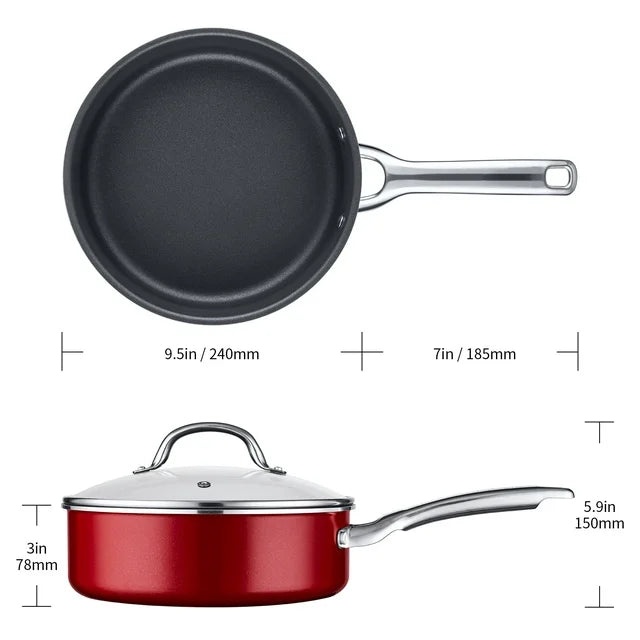 HITECLIFE Nonstick Deep Frying Pan, Induction Saute Pan with Lid, Dishwasher Safe, 9.5 inch
