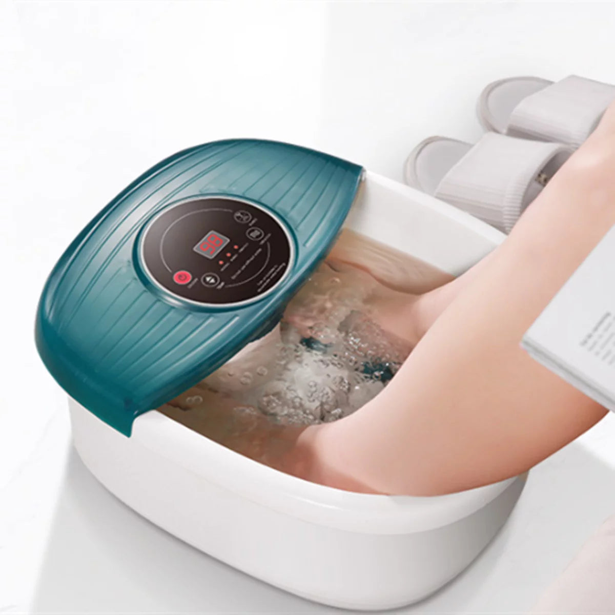 Foot Spa Bath Massager with Wireless Remote Control and 8 Automatic Shiatsu Massaging Rollers, Heating Temperature Control, Bubbles and Vibration for Home and Office Use