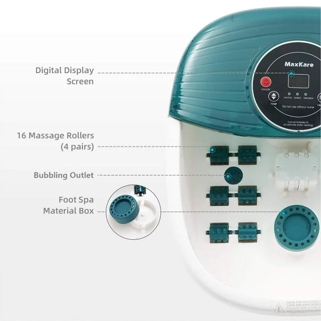 Foot Spa Bath Massager with Wireless Remote Control and 8 Automatic Shiatsu Massaging Rollers, Heating Temperature Control, Bubbles and Vibration for Home and Office Use
