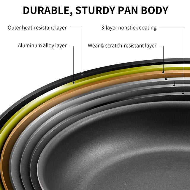 HITECLIFE Nonstick Frying Pan, Induction Cooking Pan, Dishwasher & Oven Safe, 9.5 inch,24cm Black