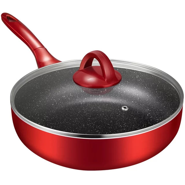 HITECLIFE Frying Pan with Lid 10 inch, Nonstick Saute Pans for All Stoves, Non-Toxic Deep Skillet