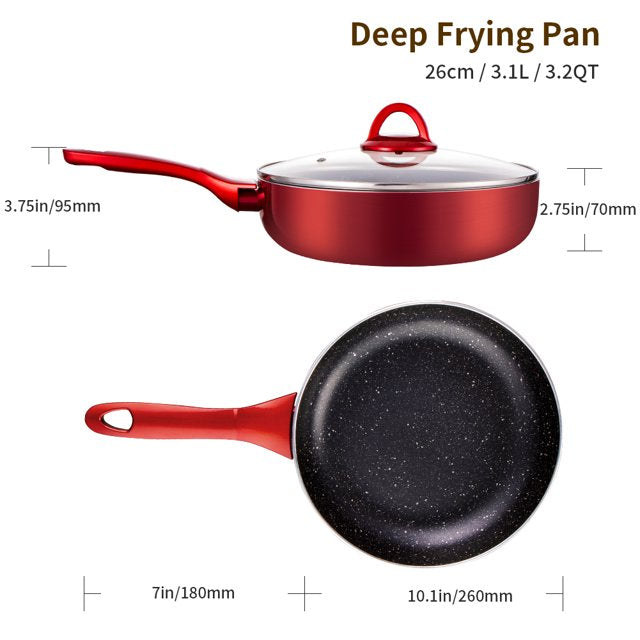HITECLIFE Frying Pan with Lid 10 inch, Nonstick Saute Pans for All Stoves, Non-Toxic Deep Skillet