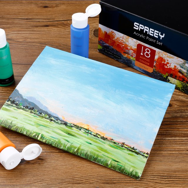 SPREEY Acrylic Paint Set of 18 Colors Large 18×59ml (2 oz) for Paint Supplies, Painting Canvas Wood Fabric, Nail Art, Gift, Rich Pigments Non Fading,Non Toxic Paints for Adults Kids Artists Beginners