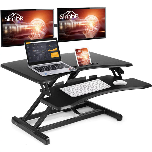 SIMBR Standing Desk Converter 30.2 Inch Computer Desk for Home Office Sit to Stand Desk Height Adjustable Gas Spring Desk Riser Stand up Desk Workstation with Keyboard Tray