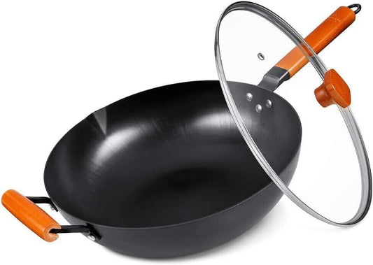 SKY LIGHT Wok Pan with Lid, Stir Fry Pan 12.5-inch, 100% Carbon Steel 12232