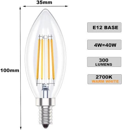Albrillo E12 Bulb 4 Pcs Candelabra LED Bulbs, 4w 2700k Ll-lb8 Equivalent To 40w